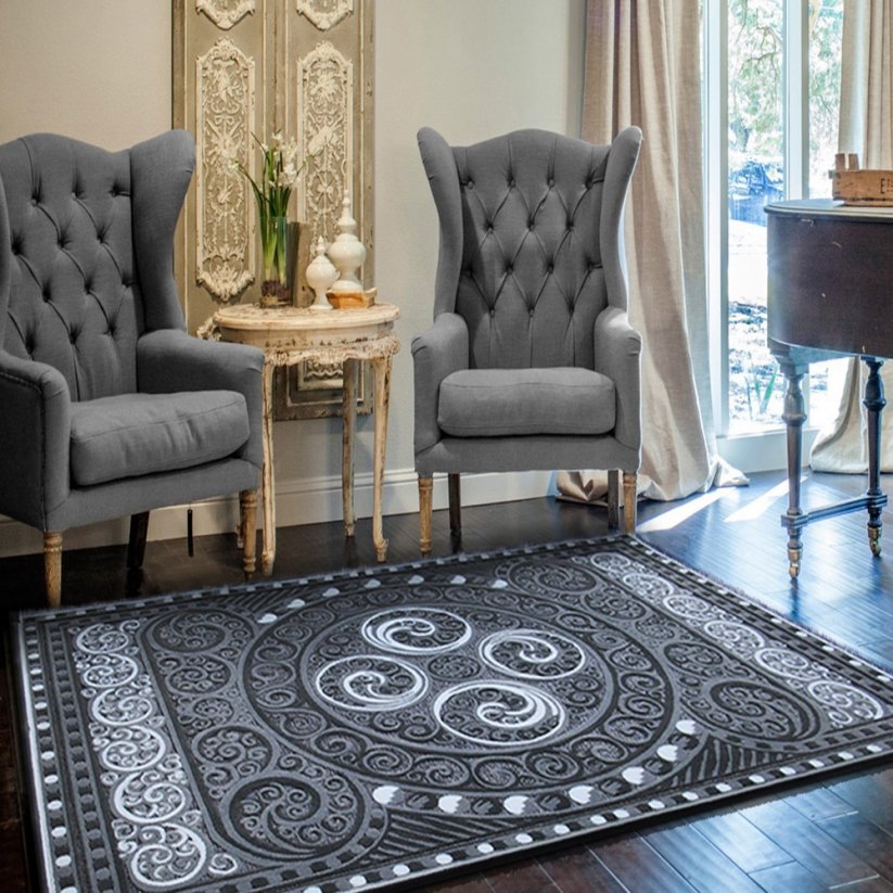Orientálny strieborný koberec do obývačky