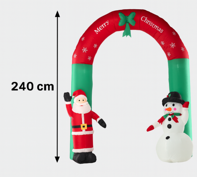 Felfújható karácsonyi kapu Mikulással és hóemberrel LED - 240 cm