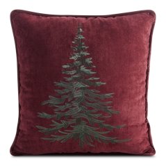 Vianočná dekoračná obliečka na vankúš– bordová so zeleným motívom stromčeka