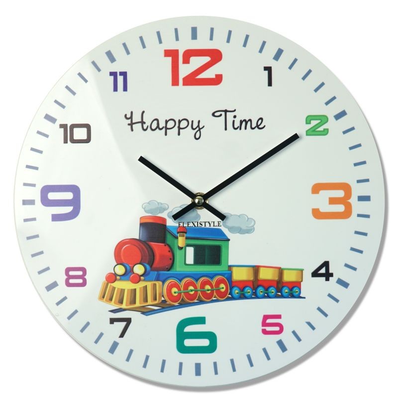 HAPPY TIME детски стенен часовник в бяло с влак