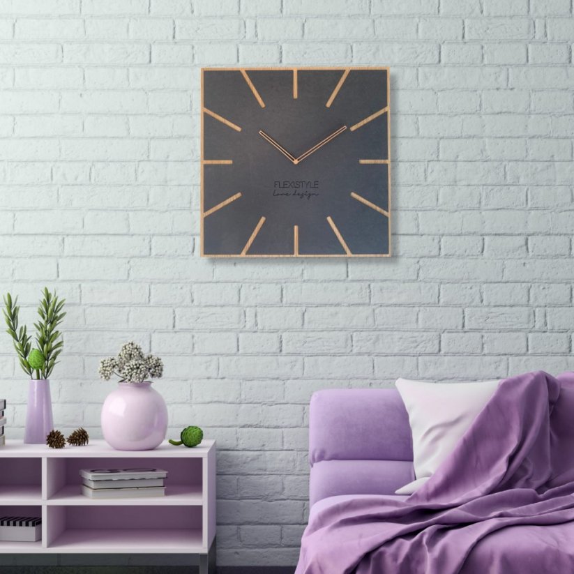 Stilvolle quadratische Uhr in Anthrazitfarbe in Kombination mit Naturfarbe