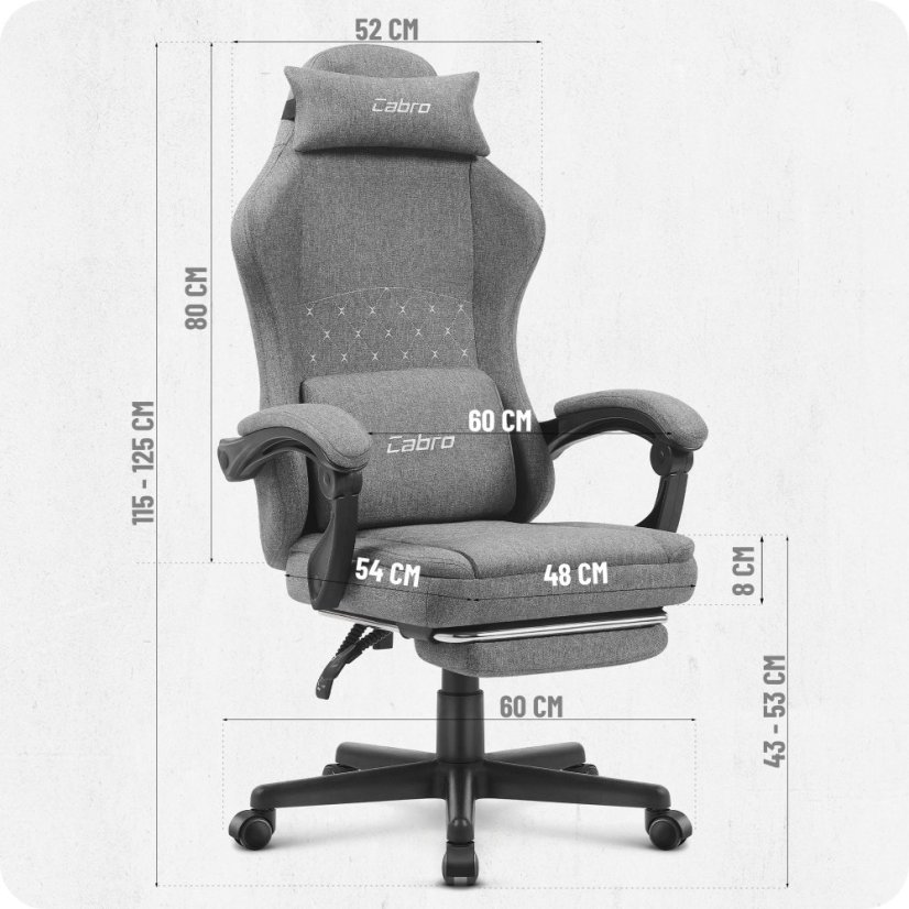 CABRO C503 dizajnerska gamerska stolica s osloncem za noge, do 150 kg, siva