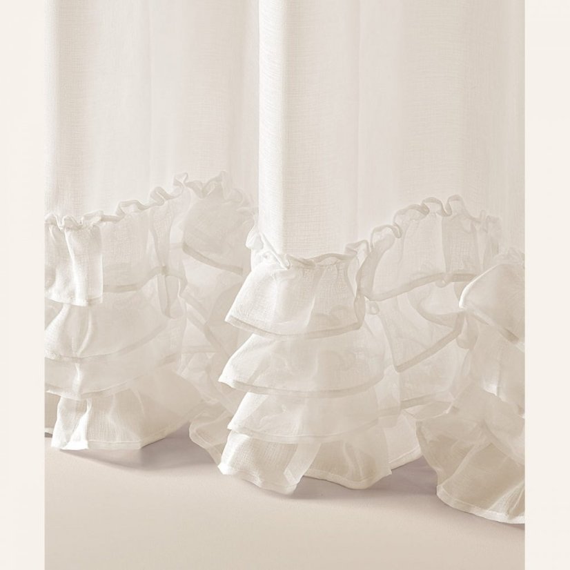 Hochwertige cremefarbene Gardine Flavia mit Rüschen auf Kreisen 350 x 250 cm