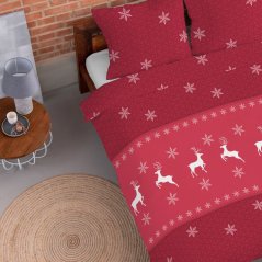 Vianočná flanelová posteľná bielizeň – červená s bielymi sobmi
