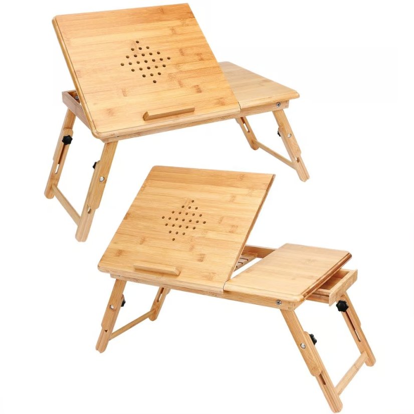 Bambusz laptop asztal szellőzőnyílásokkal és fiókkal 55 x 28 x 35 cm