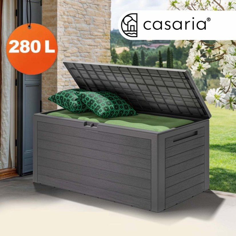 Cutie de depozitare pentru grădină WOODY 280 l - gri, impermeabilă, cu încuietoare