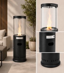 11kW plynový zahradní a terasový ohřívač s efektem plamene – 134 x 41 cm, černý