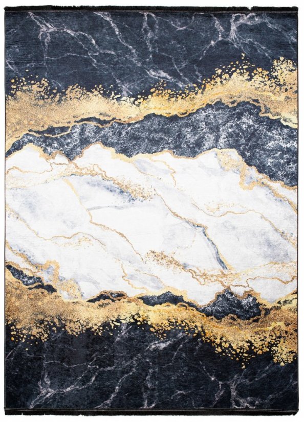 Tmavý moderný koberec s protišmykovou úpravou a abstraktným vzorom