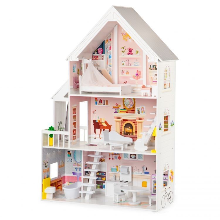 Lepa lesena hiša za lutke s pohištvom