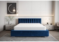 Modern kárpitozott ágy függőleges steppeléssel a fejtámlán, kék színben 180 x 200 cm
