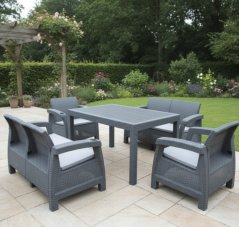 Kényelmes 6 üléses kerti terasz szett rattan megjelenésben