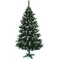 Bellissimo albero di Natale, pino decorato con neve e pigne 150 cm