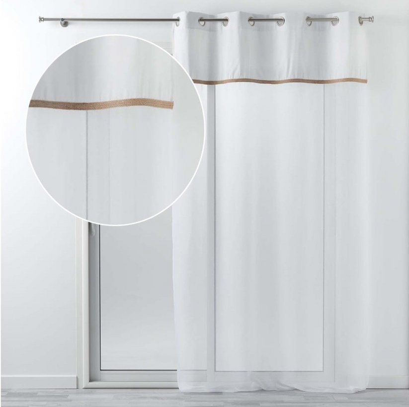 Модерна бяла завеса на кръгове с кафява ивица 140 х 240 см