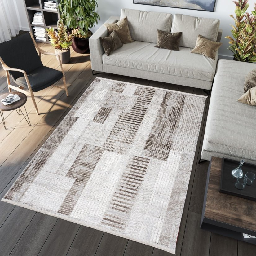 SAHARA Modern vintage szőnyeg geometrikus mintákkal a barna árnyalataiban