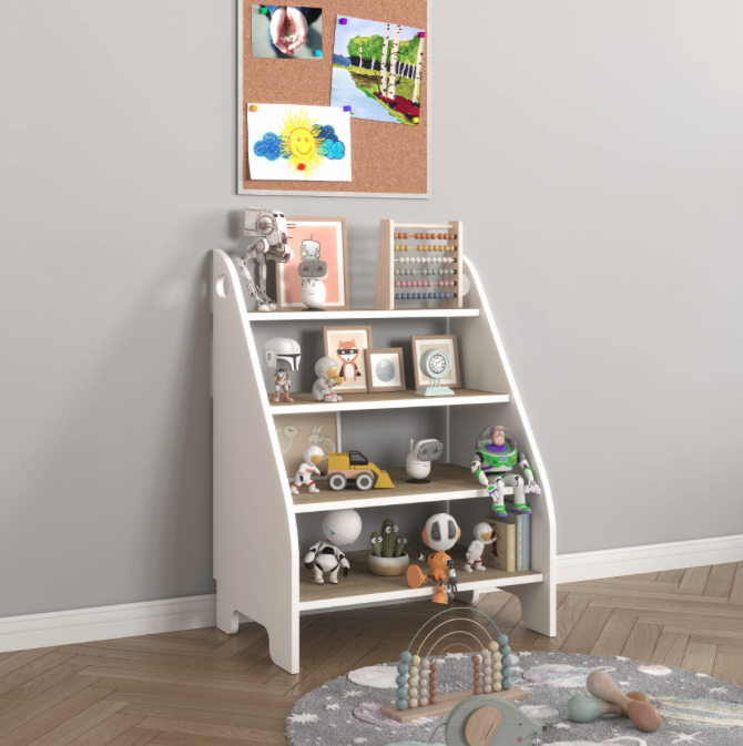 MONTESSORI könyvespolc könyveknek és gyerekjátékoknak - sonoma + white