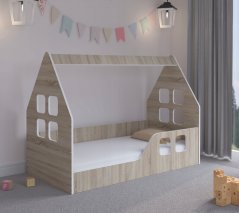 Dječji krevet Montessori kućica 140 x 70 cm od hrasta sonoma desno