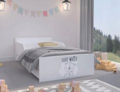 Niedliches Kinderbett 180 x 90 cm mit grauem Kopfteil und Teddybär