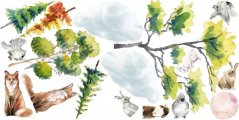 Adesivo murale per bambini "animali della foresta nel loro ambiente naturale"