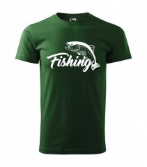Tricou de pescuit în verde cu motiv de crap