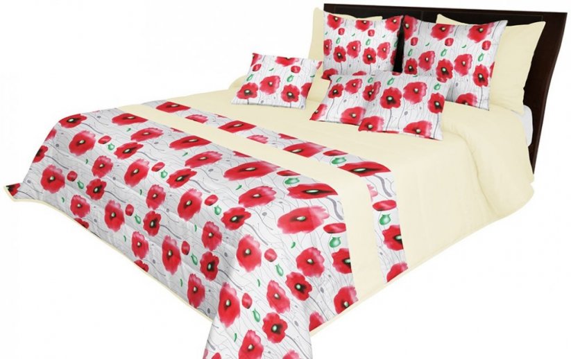 Prehoz na manželskú posteľ s motívom červených kvetov