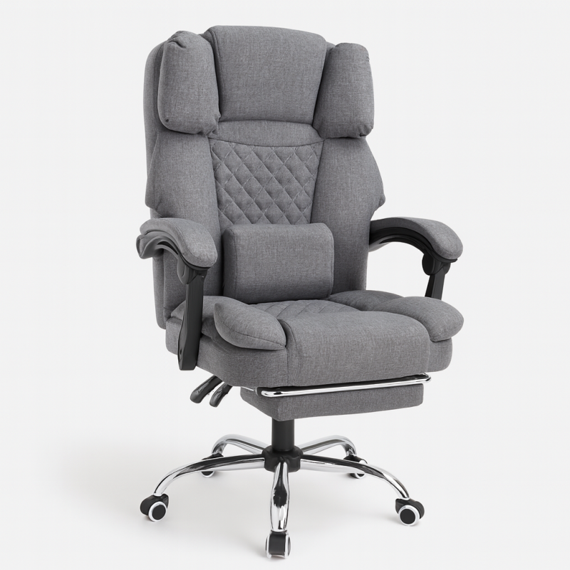 Ergonomska uredska stolica s osloncem za noge i masažom - siva tkanina