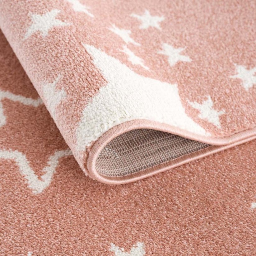 Růžový dětský koberec s motivem hvězd
