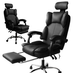 Ergonomikus irodai szék DIRECTO lábtartóval - fekete műbőr