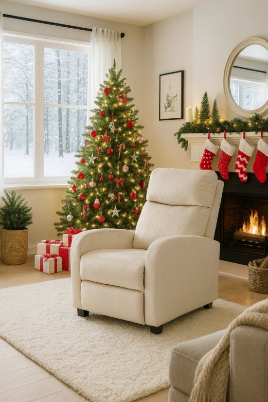 Bež žametni naslanjajoči fotelj