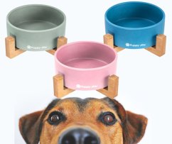 Keramiknapf für Hunde und Katzen mit Bambusboden – mehrere Farben