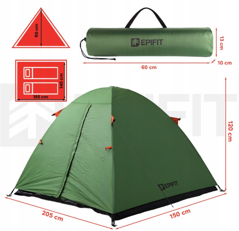 EPIFIT HORIZON 2.0, kamping šotor za 2 osebi – 205 x 150 x 120 cm