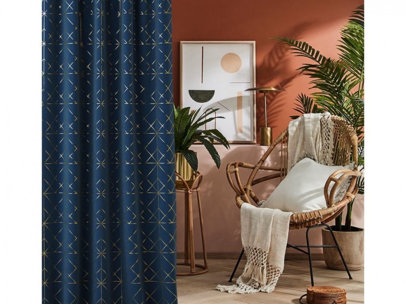 Luxuriöser Vorhang mit Faltenband in wundervoller Kombination aus Granatblau und Goldfarbe 140 x 260 cm