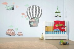 Autocolant decorativ de perete pentru copii în culori pastelate Flying Cars