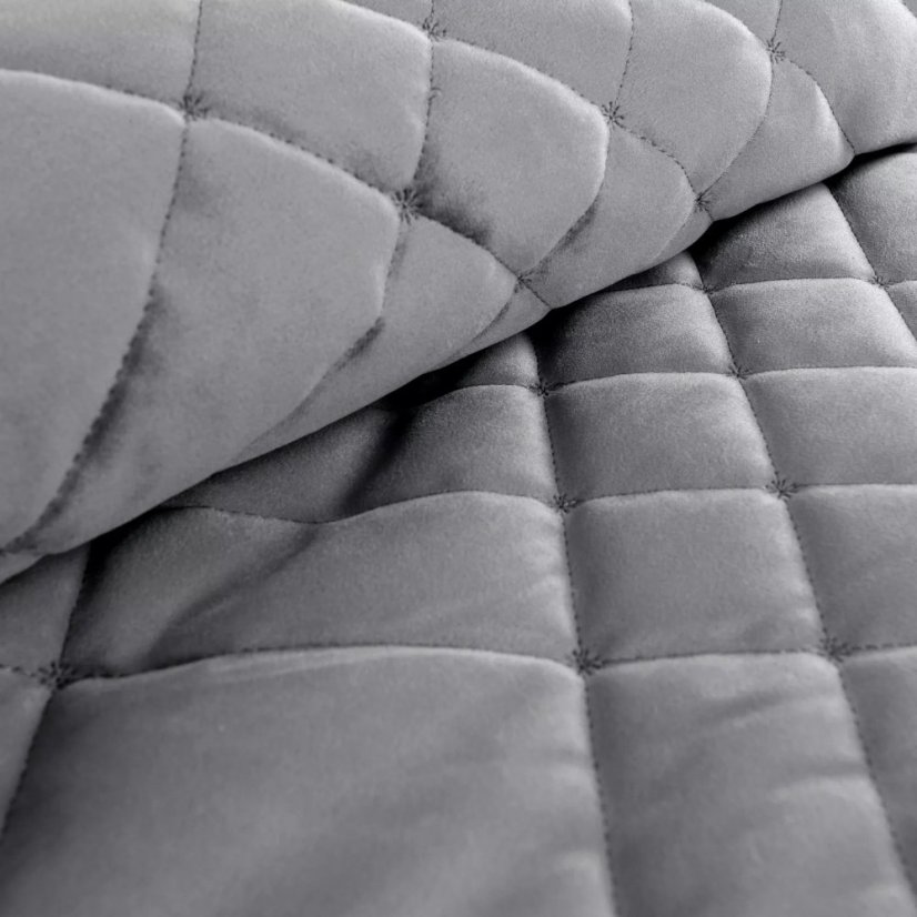 Elegáns bársony ágytakaró geometrikus varrással - szürke