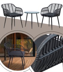 Garten-Rattan-Set NAPOLI - schwarzes Set mit 2 Stühlen und Tisch