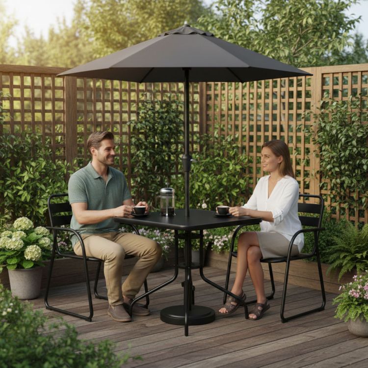 Kvadratni vrtni stol 80 cm s otvorom za suncobran - crni