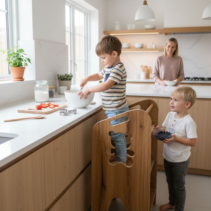 Gyermek konyhai segédeszköz - biztonságos tanulótorony állítható magassággal