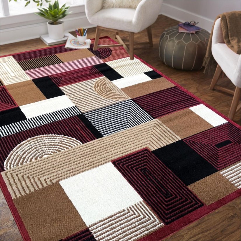 Koberec Alfa s geometrickým vzorom - červený