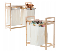 Bambusz szennyestartó kosár két rekesszel 64 x 33 x 73 cm