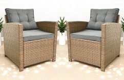 Set de două fotolii de grădină din technoratan SFS020-SC - maro natural + perne gri