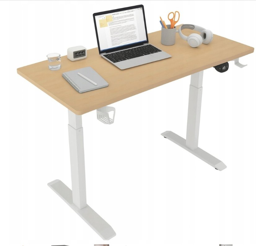 Elektrický výškovo nastaviteľný stôl 72 - 117 cm - jelša, biela