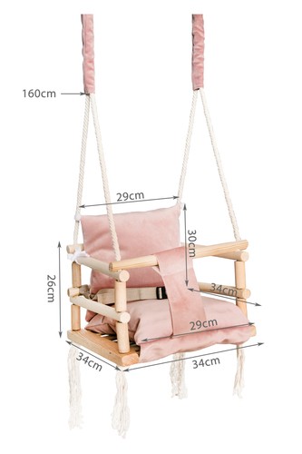 Dječja ružičasta ljuljačka s baršunastim jastucima