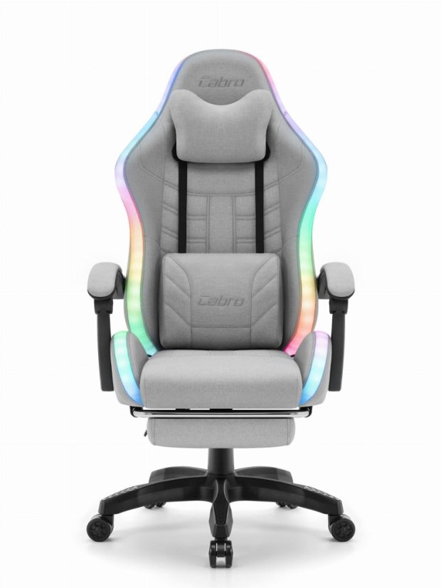 CABRO C501 gamerska stolica s LED rasvjetom i osloncem za noge, do 150 kg, siva