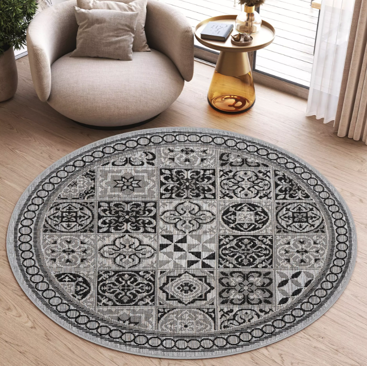 Sivý okrúhly koberec MELISSA so vzorom porto dlaždíc