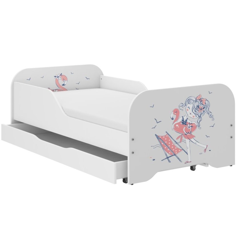 Detská posteľ  140 x 70 cm s motívom dievčaťa na pláži