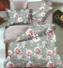 Obojstranné posteľné obliečky v sivo béžovej farbe s kvetinami