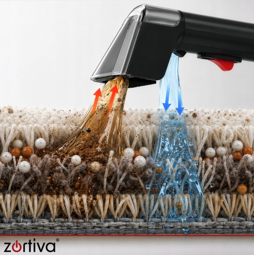 Extrakciós kárpittisztító – kárpittisztító gép kanapékhoz, szőnyegekhez és autóülésekhez VacTrim Zortiva 800 W, 17 000 Pa