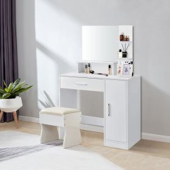 Модерна бяла козметична тоалетна масичка с огледало