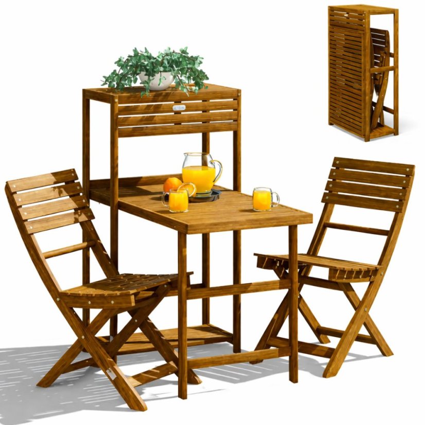 Set da giardino 3 pezzi CASARIA® in legno di acacia - tavolo pieghevole + 2 sedie