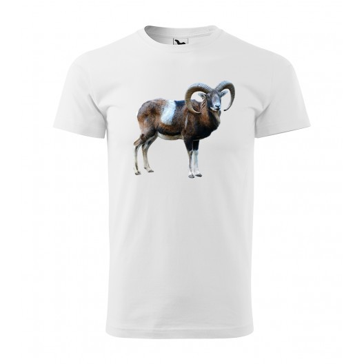 Bavlněné pánské tričko s dlouhým rukávem a potiskem muflona - Barva: Bílá, Velikost: XXL