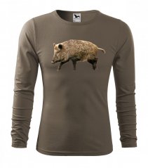Мъжка ловна тениска с дълъг ръкав и щампа на дива свиня
